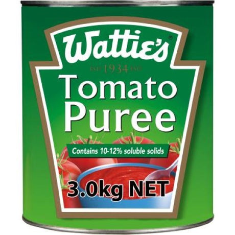 Wattie's 3KG Tomato Puree can, ideal for enriching pasta sauces, soups, and curries with rich, smooth flavor.