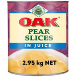 Oak® Pear Slices in Juice, 3KG can featuring ripe, juicy pear slices ideal for baking, desserts, and salads.