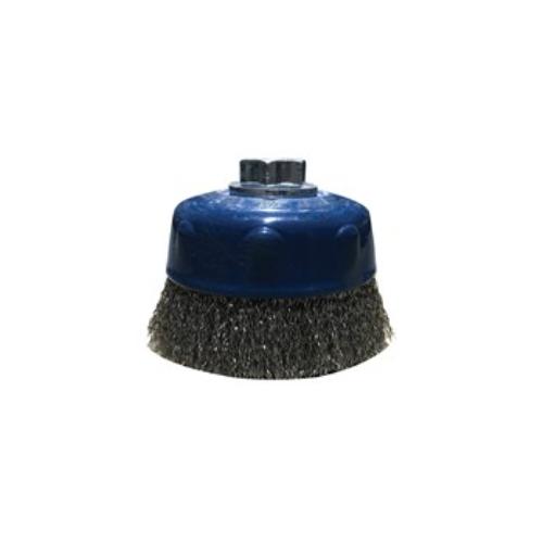 Jaz Cup Brush Crimped 125mm, stainless steel tool for rust removal and paint stripping, max RPM 8,500, balanced for smooth operation.