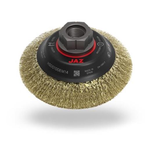 Jaz Bevelled Brush High Speed: 100mm stainless steel brush for high-speed mini-grinders, ideal for precise metal work and maintenance.