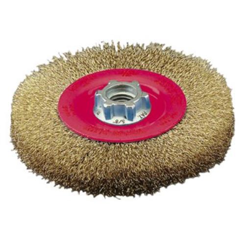 High-speed Jaz Wire Wheel, 115mm diameter, crimped coated steel for efficient rust and debris removal on various surfaces.