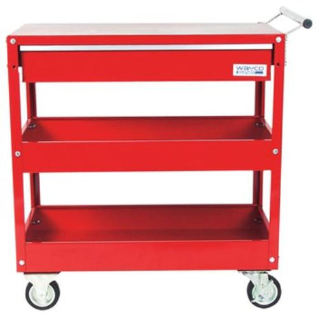Wayco 3-tier tool cart trolley with 150kg capacity, drawer for organization, and lockable wheels for stability and mobility.