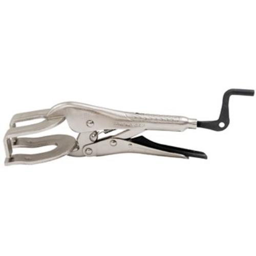 Strong Hand U-Prong Pliers with Crank Handle featuring a wide U-jaw for visibility and quick adjustments for welding and repairs.