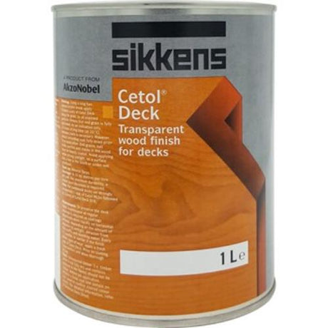 Sikkens Cetol Deck Natural 1L, a translucent satin finish for timber decks, ensuring durability and highlighting wood grain.