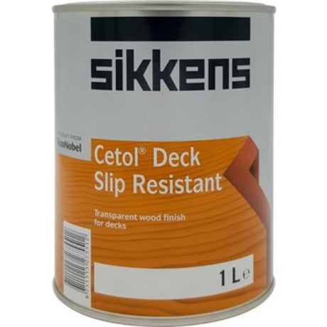 Sikkens Cetol Deck Non Slip Natural 1L bottle showcasing a textured satin finish for safe, beautiful timber outdoor surfaces.