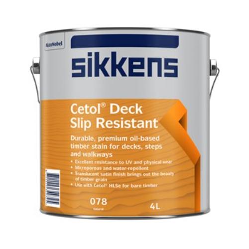 Sikkens Cetol Deck Non Slip Natural 4L, a water-repellent timber stain with a slip-resistant finish for outdoor surfaces.