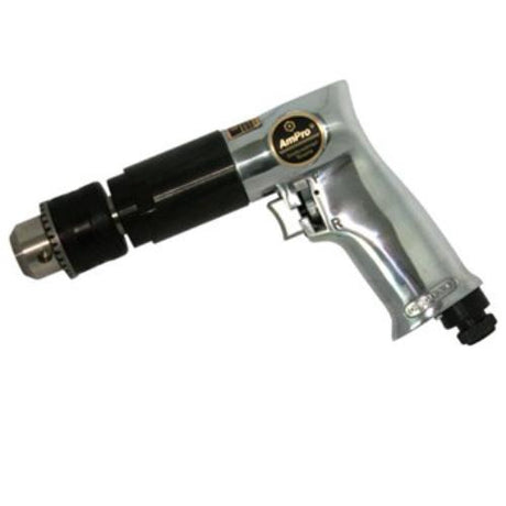AmPro Heavy Duty Reversible Air Drill with 1/2" capacity and 800 RPM, ideal for versatile drilling in metal, wood, and plastic.