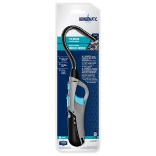 BernzOmatic LTR300 utility lighter with flexible stem, LED light, and bottle opener for easy lighting in tight spaces.