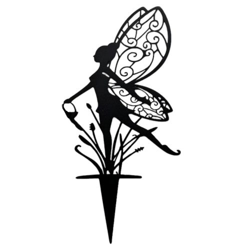 Enchanting 30 cm black coated iron fairy stake, perfect for adding magic to gardens or potted plants.