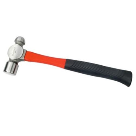 AmPro 450g ballpein hammer with fibreglass handle, rubber grip, polished head, and octagonal neck for durability and precision.