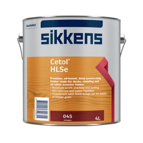 Sikkens HLSe Mahogany 4L wood stain enhances and protects outdoor wood surfaces with a translucent finish and weather resistance.