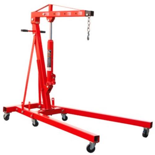 Torin Big Red Foldable Engine Hoist, 2-ton capacity, engine leveler, compact design, safe for heavy lifting and storage.