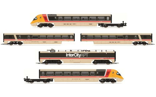 Hornby Trains BR Class 370 Advanced Passenger Train model, featuring a 5-car set and intricate detailing.