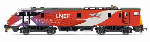 Hornby LNER Class 91 Bo-Bo 'Flying Scotsman' model, featuring iconic livery and intricate detailing for collectors and railway fans.