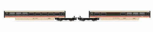 Hornby BR Class 370 Advanced Passenger Train TRBS model, featuring two detailed coaches, 48401 and 48402, for OO gauge layouts.