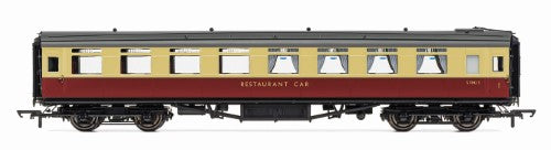 Hornby BR Maunsell Dining Saloon 1st model, showcasing 1920s British railway dining with detailed low-window design and interior.