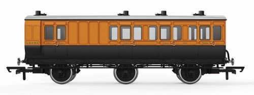 Hornby LSWR 6WC 3rd Class Coach model, showcasing detailed design and authentic features for railway enthusiasts.