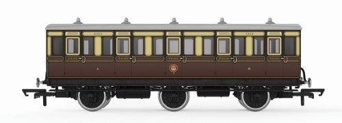 Hornby GWR 6WC 3rd CL. 2523 model coach with detailed interiors, perfect for vintage railway layouts and tight curves.
