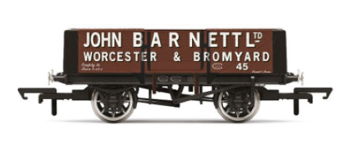 Hornby 5 Plank Wagon John Barnett Era 3, featuring NEM couplings, metal wheels, and detailed design for model railways.
