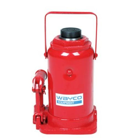 Wayco 50-ton hydraulic bottle jack with 300mm min height, designed for heavy-duty lifting in tight spaces.