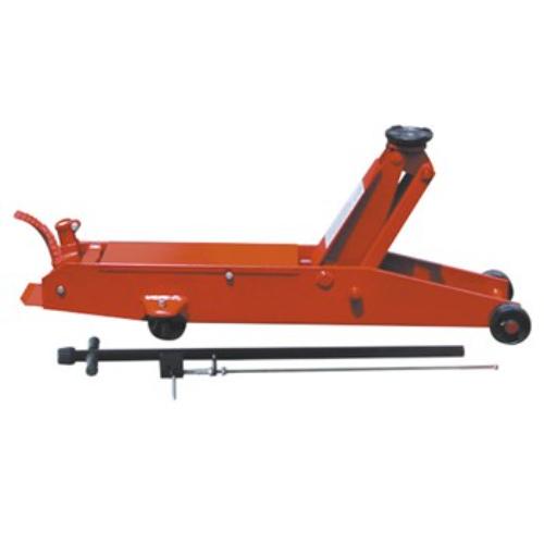 Torin Big Red TR50001 garage jack lifting heavy vehicles, 5-ton capacity, adjustable from 150mm to 560mm for versatile use.