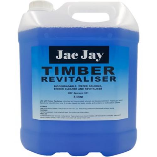 Bottle of Jac Jay Timber Revitaliser 4L, an eco-friendly solution for restoring the natural beauty of aged timber.