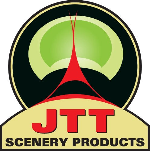 JTT Scenery Products Catalogue showcasing realistic model landscapes, including grass mats, trees, and detailed accessories.