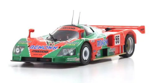 Alt text: "Kyosho Mazda 787B #55 body set for RC cars, featuring a lightweight design inspired by the 1991 Le Mans winner."