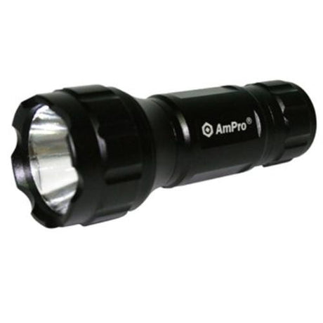 Compact AmPro 3 Watt LED flashlight with 130 lumens output for bright illumination, ideal for camping and emergencies.