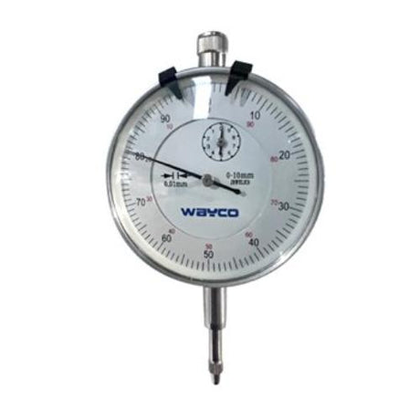 Wayco 10mm Dial Indicator with 0.01mm increments, precision tool for accurate measurements in engineering and manufacturing.