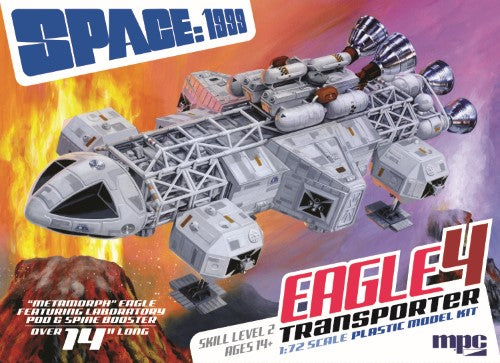 Detailed 1/72 model kit of the Space 1999 Eagle 4, featuring lab pod, spine booster, and 209 precision parts.