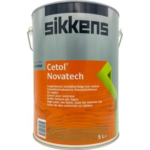 Sikkens Novatech Pine 5L wood stain in transparent satin gloss, ideal for protecting and enhancing outdoor pine surfaces.