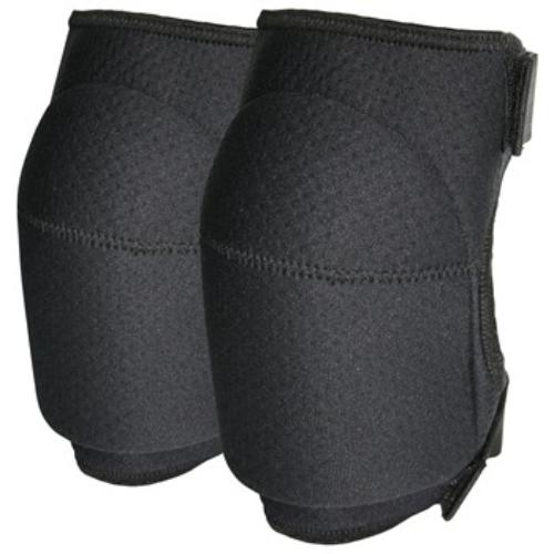 Neoprene knee pads with R.B. padding for shock absorption, featuring a secure hook & loop closure in sleek black.