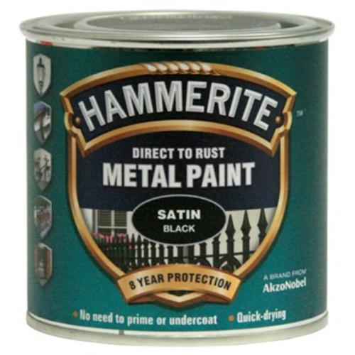 Hammerite Satin 250ml Black for direct rust painting, fast-drying solution with 8 years of elegant protection.