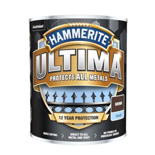 Hammerite Ultima Metal Smooth Brown in 750ml, a durable rust-proof paint for all metal surfaces with a smooth finish.