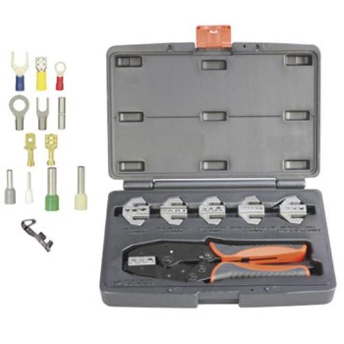 Upgrade NA7 Quick Change Ratcheting Crimper Set features 6 interchangeable jaws for efficient crimping in various applications.