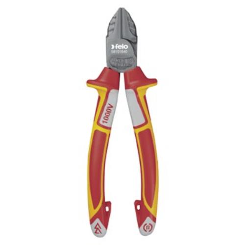 Felo Diagonal Nippers, VDE 160mm, ergonomic, insulated cutting tool for flush cuts in tight spaces, made of durable steel.