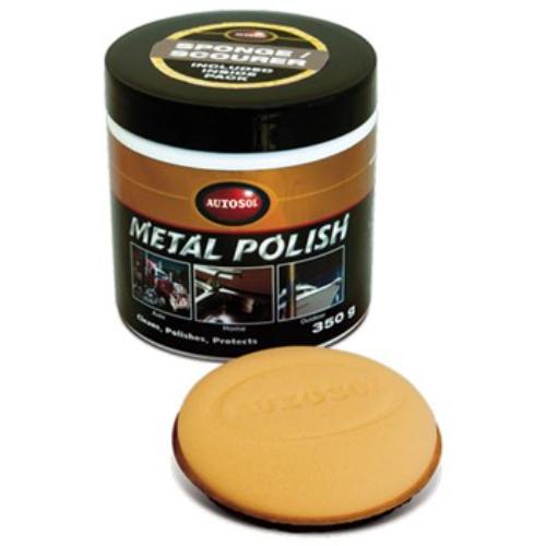 Autosol Metal Polish 265ml with scourer sponge for a brilliant high gloss finish on all metal surfaces, eco-friendly and effective.