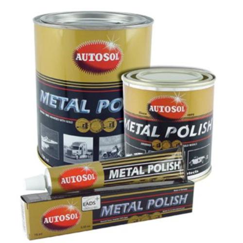 Autosol Metal Polish 100g tube, ideal for restoring shine on chrome, brass, and stainless steel with eco-friendly formula.