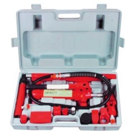 Wayco 4 Ton Porta Power Kit: versatile hydraulic tool for lifting, spreading, and pushing with various attachments for efficiency.