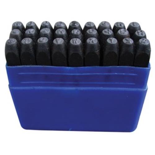 Ozar Letter Punch Set 3.2mm with 27 durable carbon steel pieces for precise stamping on leather, metal, wood, and cardstock.