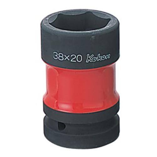 Koken PW8P impact socket, 1" drive, 38 x 20mm, durable red design for quick wheel nut tasks, ideal for mechanics and DIY users.