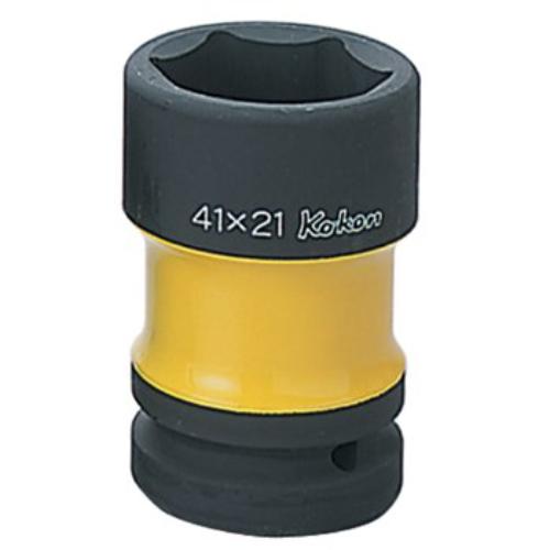 Koken PW8P yellow impact socket, 1" drive, 41x21mm, designed for rear wheel nut applications and heavy-duty use.