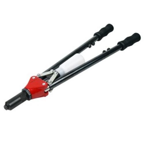 AmPro Long Arm Hand Riveter with high leverage handles and four nozzle sizes for efficient and precise riveting.