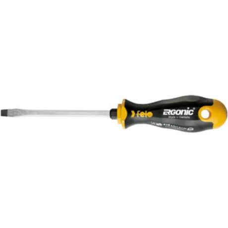 Felo 400 Ergonic Flat Screwdriver with an ergonomic handle, hardened tip, and anti-roll design for precision and comfort.