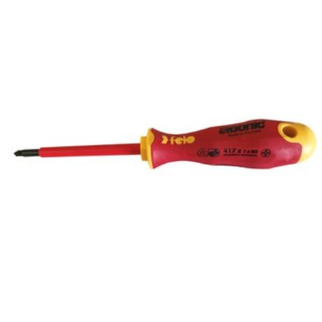 Felo 417 Ergonic insulated screwdriver with ergonomic grip, 1,000V safety, and hardened tip for precise terminal screw work.