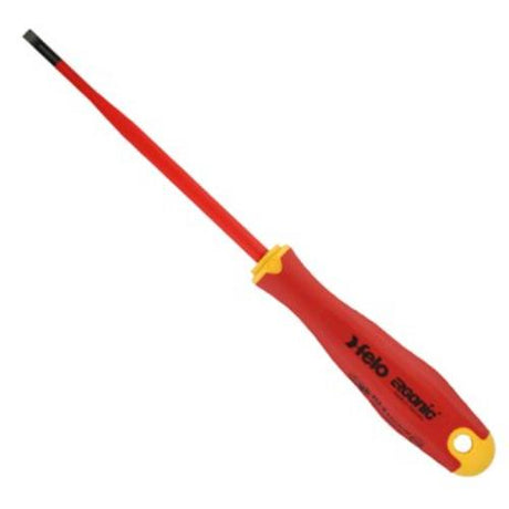 Felo 418 Ergonic E-slim screwdriver with T20 tip, 125mm length, insulated, ergonomic design for precision in tight spaces.