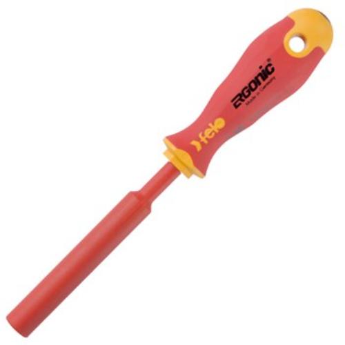 Felo 419 M-Tec Nut Driver with ergonomic insulated handle, spring-loaded feature, and magnetic tip for safe electrical work.