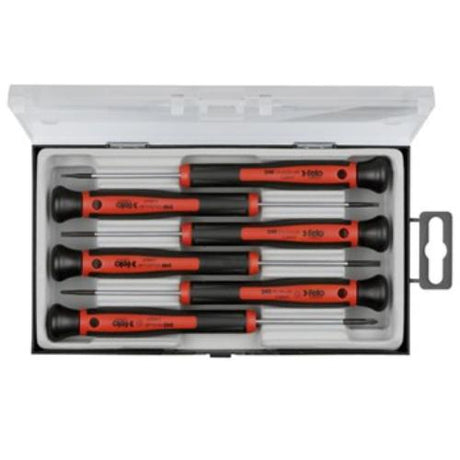 Felo 240 Precision Screwdriver Set includes 6 precise, comfortable, anti-roll screwdrivers with chrome-molybdenum blades.