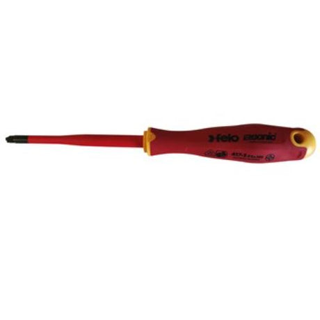 Felo 417 Ergonic E/Slim insulated screwdriver with ergonomic handle, hardened tip, and VDE rating for safety up to 1000V.